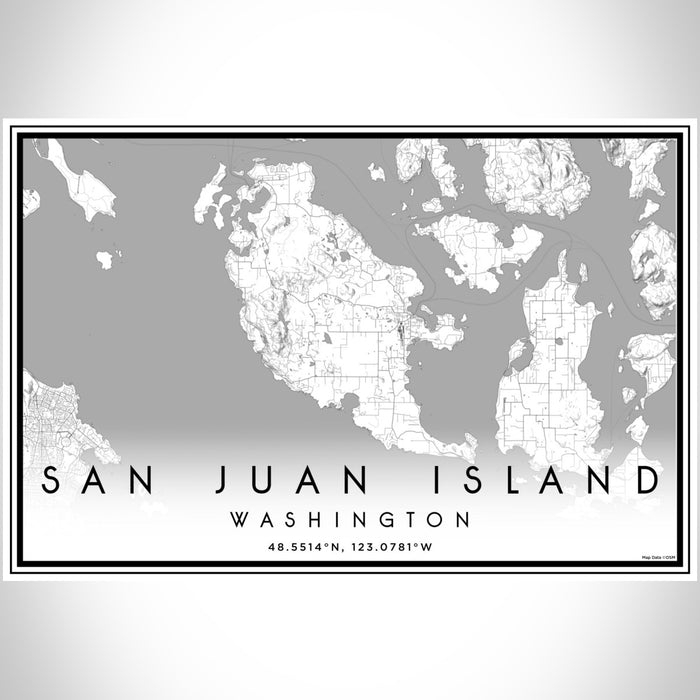 San Juan Island Washington Map Print Landscape Orientation in Classic Style With Shaded Background