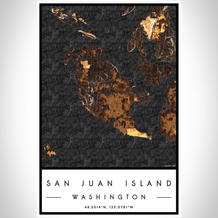San Juan Island Washington Map Print Portrait Orientation in Ember Style With Shaded Background
