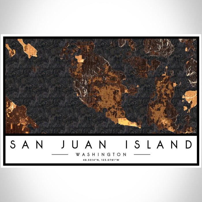 San Juan Island Washington Map Print Landscape Orientation in Ember Style With Shaded Background