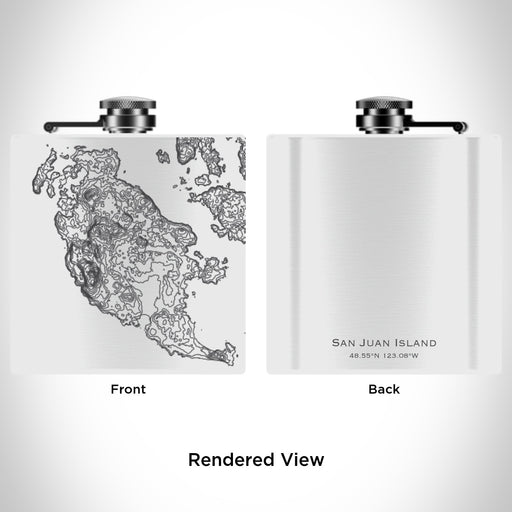 Rendered View of San Juan Island Washington Map Engraving on 6oz Stainless Steel Flask in White
