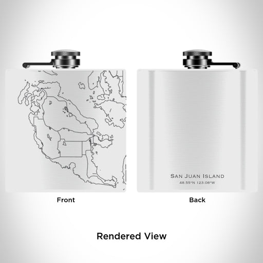 Rendered View of San Juan Island Washington Map Engraving on 6oz Stainless Steel Flask in White