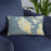 Custom San Juan Island Washington Map Throw Pillow in Woodblock on Blue Colored Chair