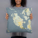 Person holding 18x18 Custom San Juan Island Washington Map Throw Pillow in Woodblock
