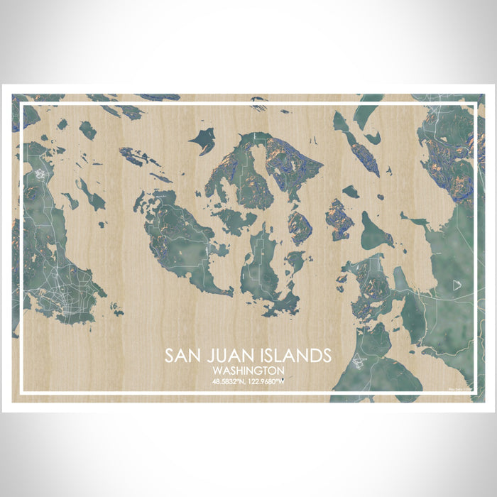 San Juan Islands Washington Map Print Landscape Orientation in Afternoon Style With Shaded Background