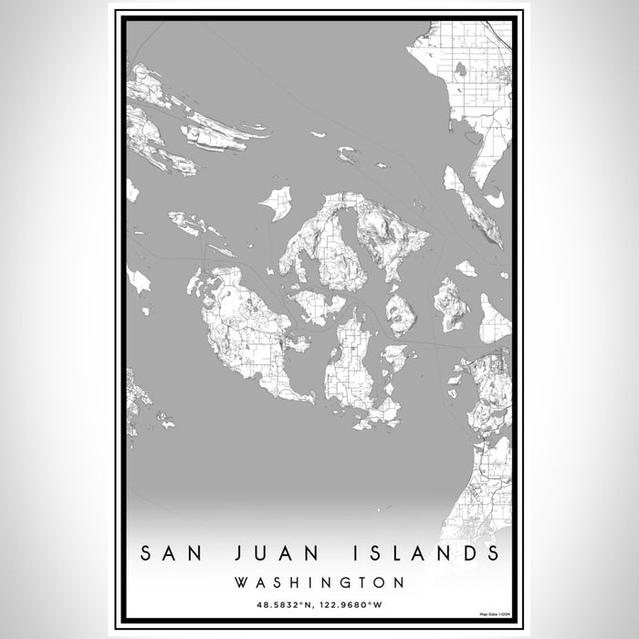 San Juan Islands Washington Map Print Portrait Orientation in Classic Style With Shaded Background