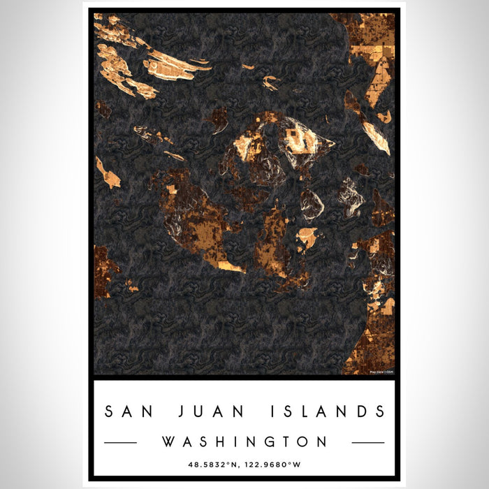 San Juan Islands Washington Map Print Portrait Orientation in Ember Style With Shaded Background