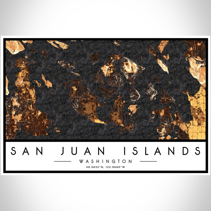 San Juan Islands Washington Map Print Landscape Orientation in Ember Style With Shaded Background