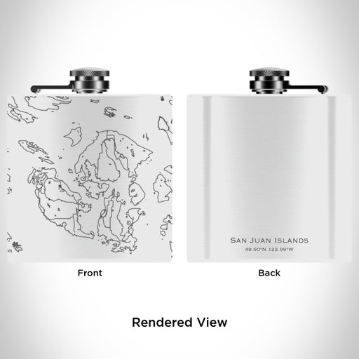 Rendered View of San Juan Islands Washington Map Engraving on 6oz Stainless Steel Flask in White