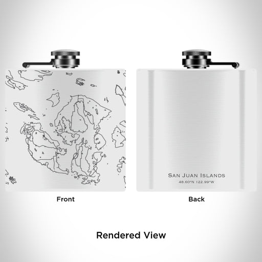 Rendered View of San Juan Islands Washington Map Engraving on 6oz Stainless Steel Flask in White