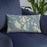 Custom San Juan Islands Washington Map Throw Pillow in Woodblock on Blue Colored Chair