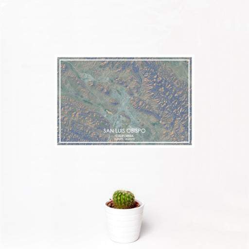 12x18 San Luis Obispo California Map Print Landscape Orientation in Afternoon Style With Small Cactus Plant in White Planter