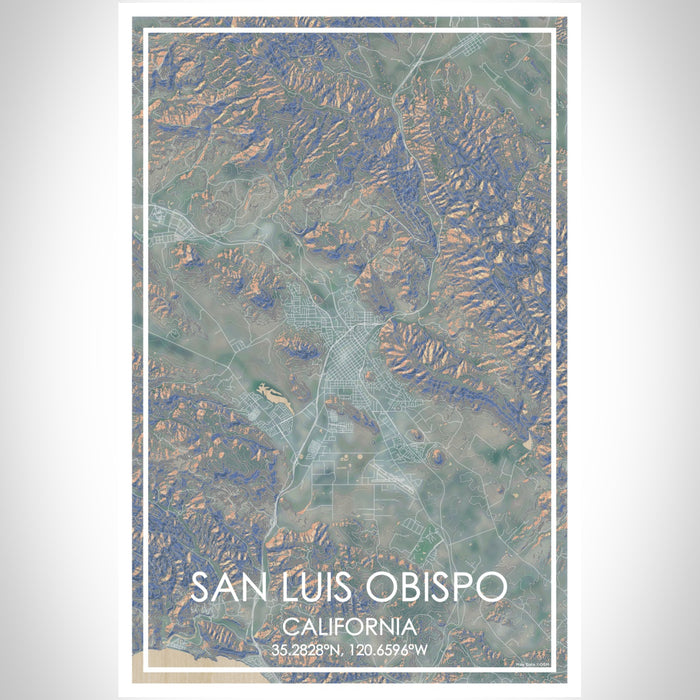 San Luis Obispo California Map Print Portrait Orientation in Afternoon Style With Shaded Background