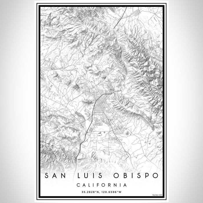 San Luis Obispo California Map Print Portrait Orientation in Classic Style With Shaded Background
