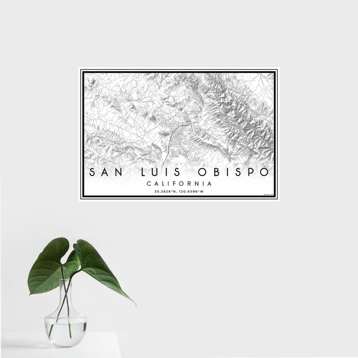 16x24 San Luis Obispo California Map Print Landscape Orientation in Classic Style With Tropical Plant Leaves in Water