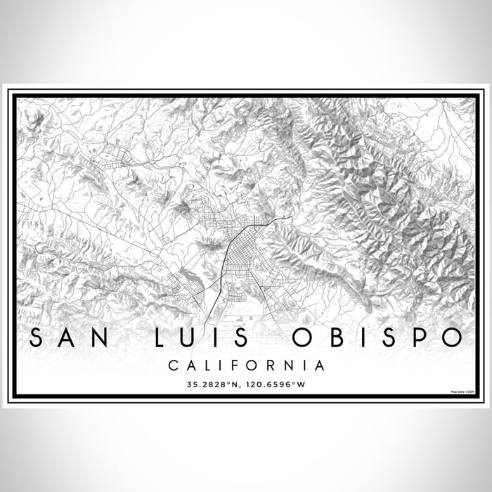 San Luis Obispo California Map Print Landscape Orientation in Classic Style With Shaded Background