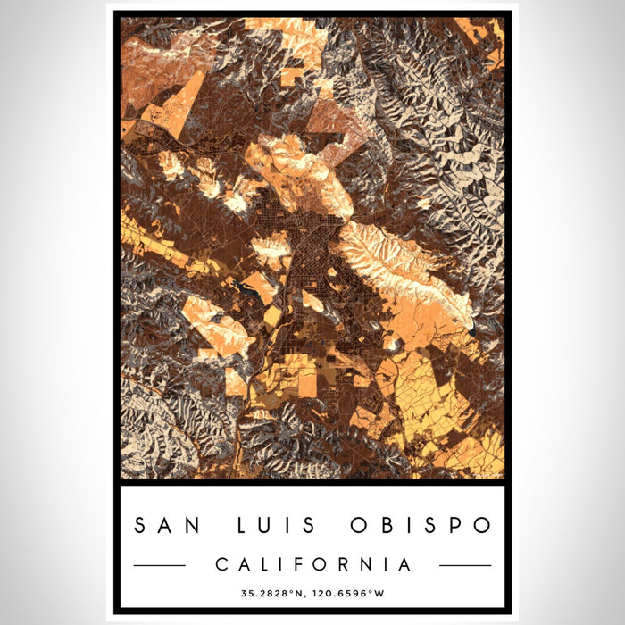 San Luis Obispo California Map Print Portrait Orientation in Ember Style With Shaded Background