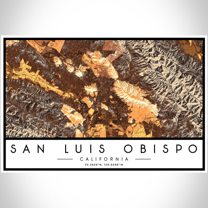 San Luis Obispo California Map Print Landscape Orientation in Ember Style With Shaded Background
