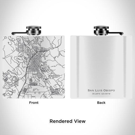Rendered View of San Luis Obispo California Map Engraving on 6oz Stainless Steel Flask in White