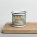 Front View Custom San Luis Obispo California Map Enamel Mug in Woodblock on Cutting Board