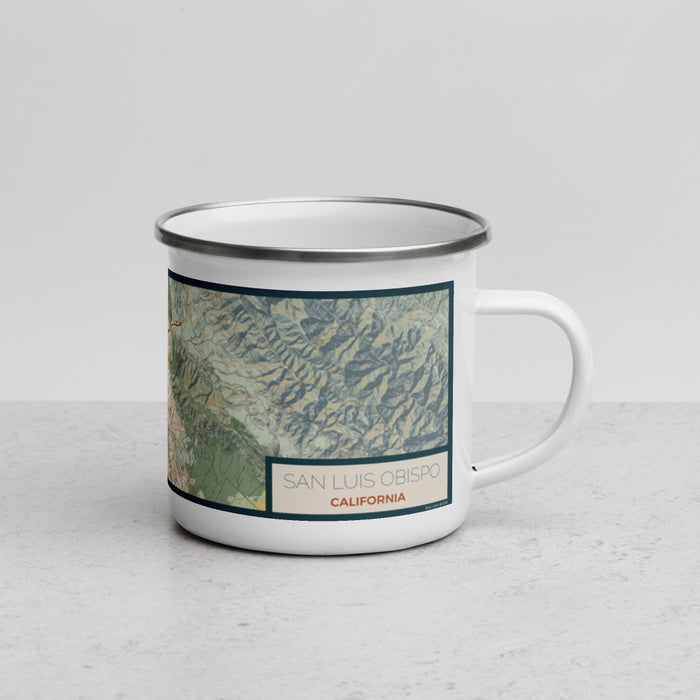 Right View Custom San Luis Obispo California Map Enamel Mug in Woodblock