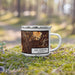Right View Custom San Marcos California Map Enamel Mug in Ember on Grass With Trees in Background