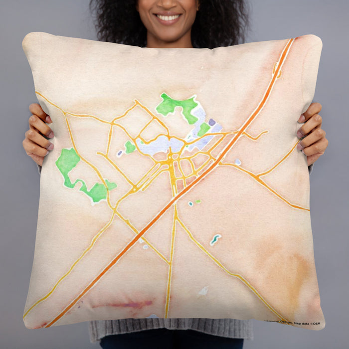 Person holding 22x22 Custom San Marcos Texas Map Throw Pillow in Watercolor