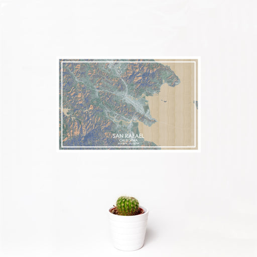 12x18 San Rafael California Map Print Landscape Orientation in Afternoon Style With Small Cactus Plant in White Planter