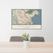 24x36 San Rafael California Map Print Lanscape Orientation in Woodblock Style Behind 2 Chairs Table and Potted Plant