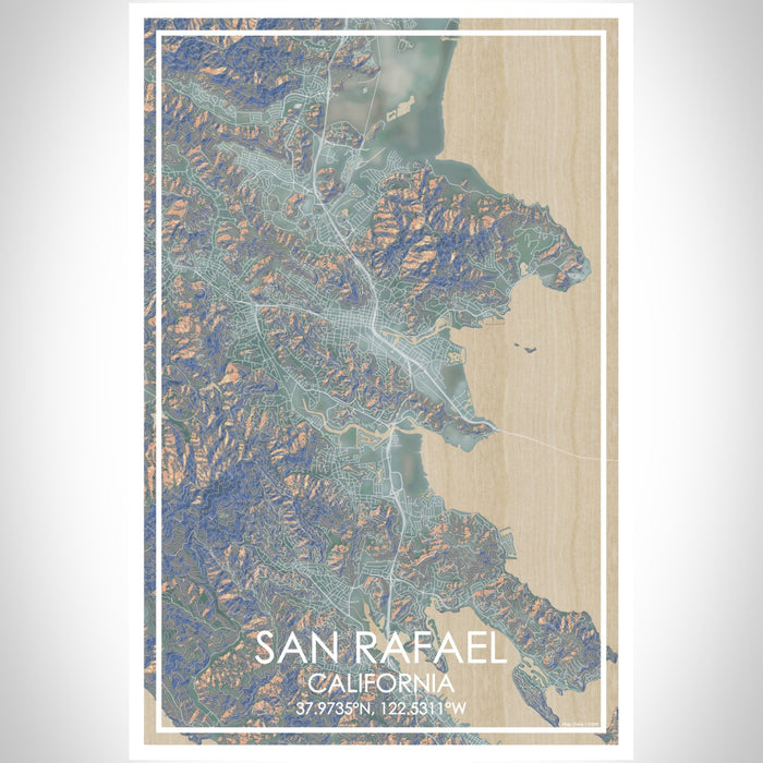 San Rafael California Map Print Portrait Orientation in Afternoon Style With Shaded Background