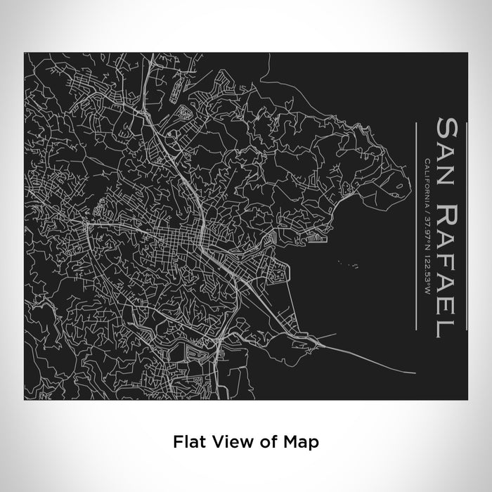 Rendered View of San Rafael California Map Engraving on 20oz Stainless Steel Insulated Bottle with Bamboo Top in Black