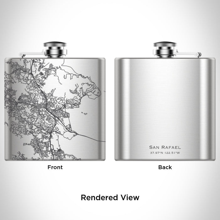 Rendered View of San Rafael California Map Engraving on 6oz Stainless Steel Flask