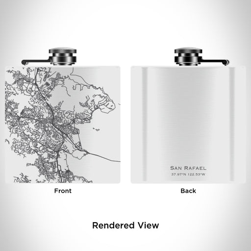 Rendered View of San Rafael California Map Engraving on 6oz Stainless Steel Flask in White
