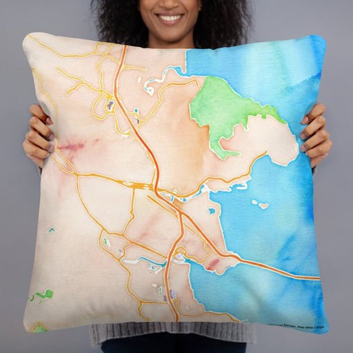 Person holding 22x22 Custom San Rafael California Map Throw Pillow in Watercolor