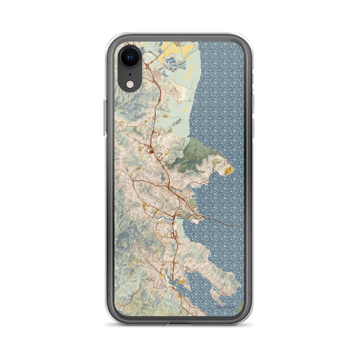 Custom iPhone XR San Rafael California Map Phone Case in Woodblock