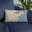 Custom San Rafael California Map Throw Pillow in Woodblock on Blue Colored Chair