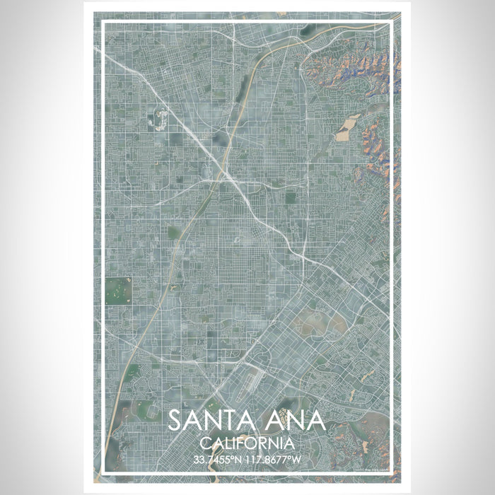 Santa Ana California Map Print Portrait Orientation in Afternoon Style With Shaded Background