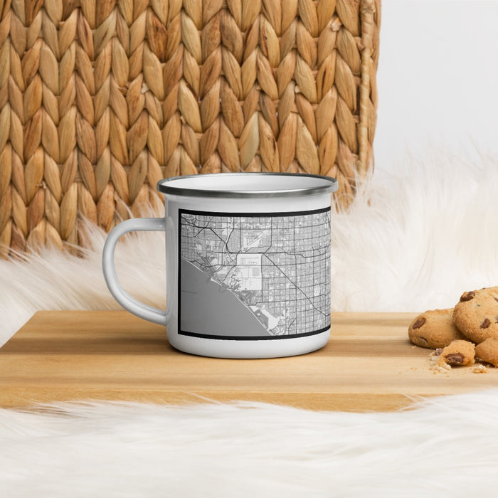 Left View Custom Santa Ana California Map Enamel Mug in Classic on Table Top
