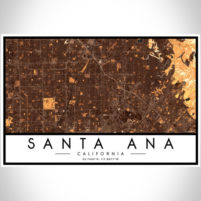Santa Ana California Map Print Landscape Orientation in Ember Style With Shaded Background