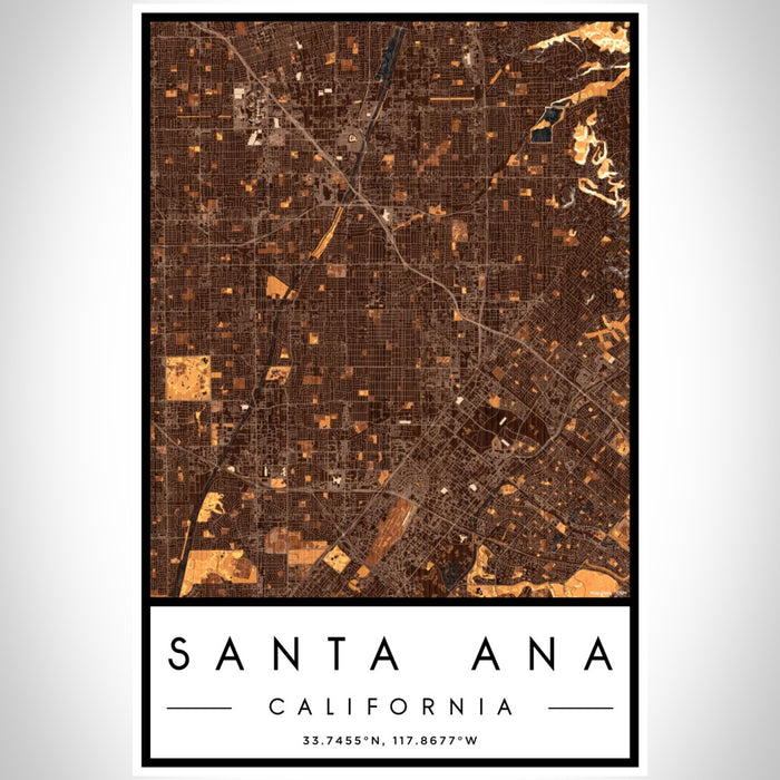 Santa Ana California Map Print Portrait Orientation in Ember Style With Shaded Background