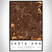 Santa Ana California Map Print Portrait Orientation in Ember Style With Shaded Background