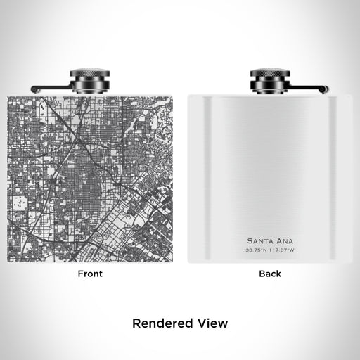 Rendered View of Santa Ana California Map Engraving on 6oz Stainless Steel Flask in White