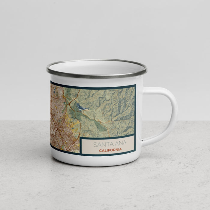 Right View Custom Santa Ana California Map Enamel Mug in Woodblock