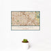 12x18 Santa Ana California Map Print Landscape Orientation in Woodblock Style With Small Cactus Plant in White Planter