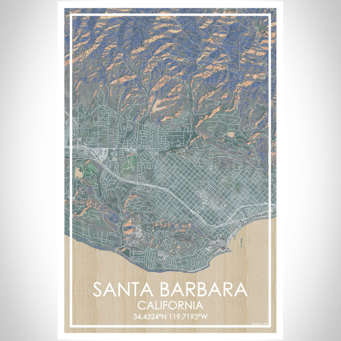 Santa Barbara California Map Print Portrait Orientation in Afternoon Style With Shaded Background