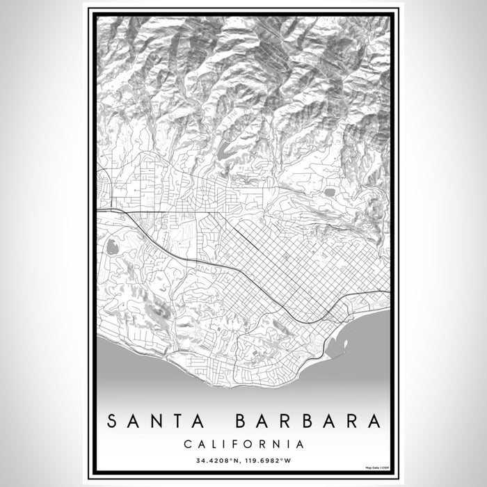 Santa Barbara California Map Print Portrait Orientation in Classic Style With Shaded Background