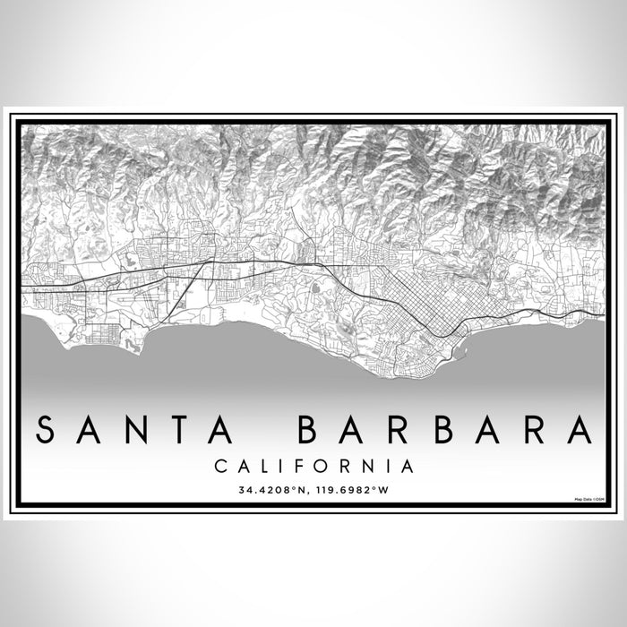 Santa Barbara California Map Print Landscape Orientation in Classic Style With Shaded Background