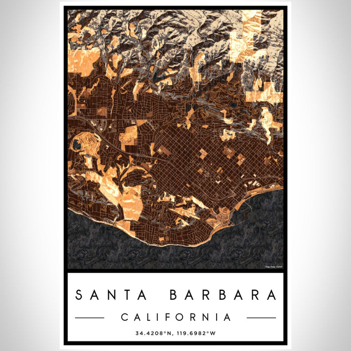 Santa Barbara California Map Print Portrait Orientation in Ember Style With Shaded Background