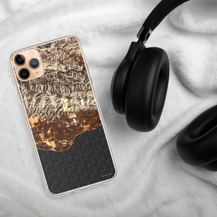 Custom Santa Barbara California Map Phone Case in Ember on Table with Black Headphones