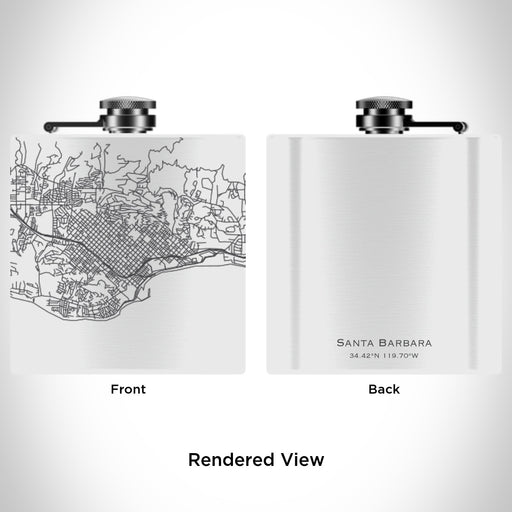 Rendered View of Santa Barbara California Map Engraving on 6oz Stainless Steel Flask in White