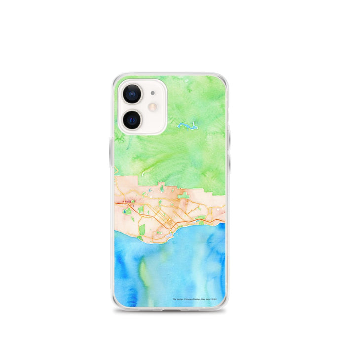 Custom Santa Barbara California Map iPhone 12 mini Phone Case in Watercolor